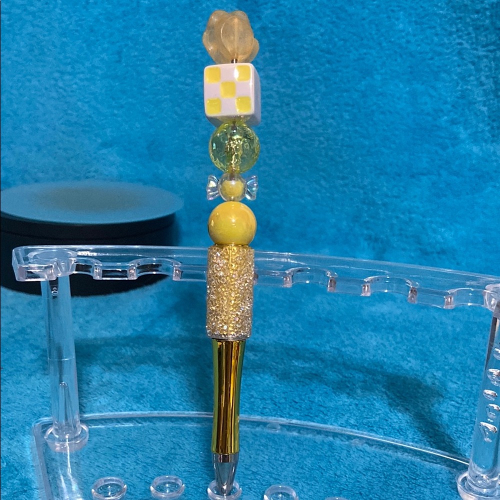 Yellow and Gold Beaded Pen